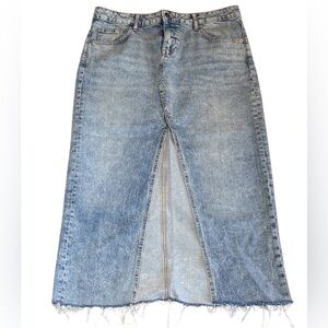 Vintage Inspired H&M Divided Maxi Denim Skirt With Slit and Raw Hem Size 10